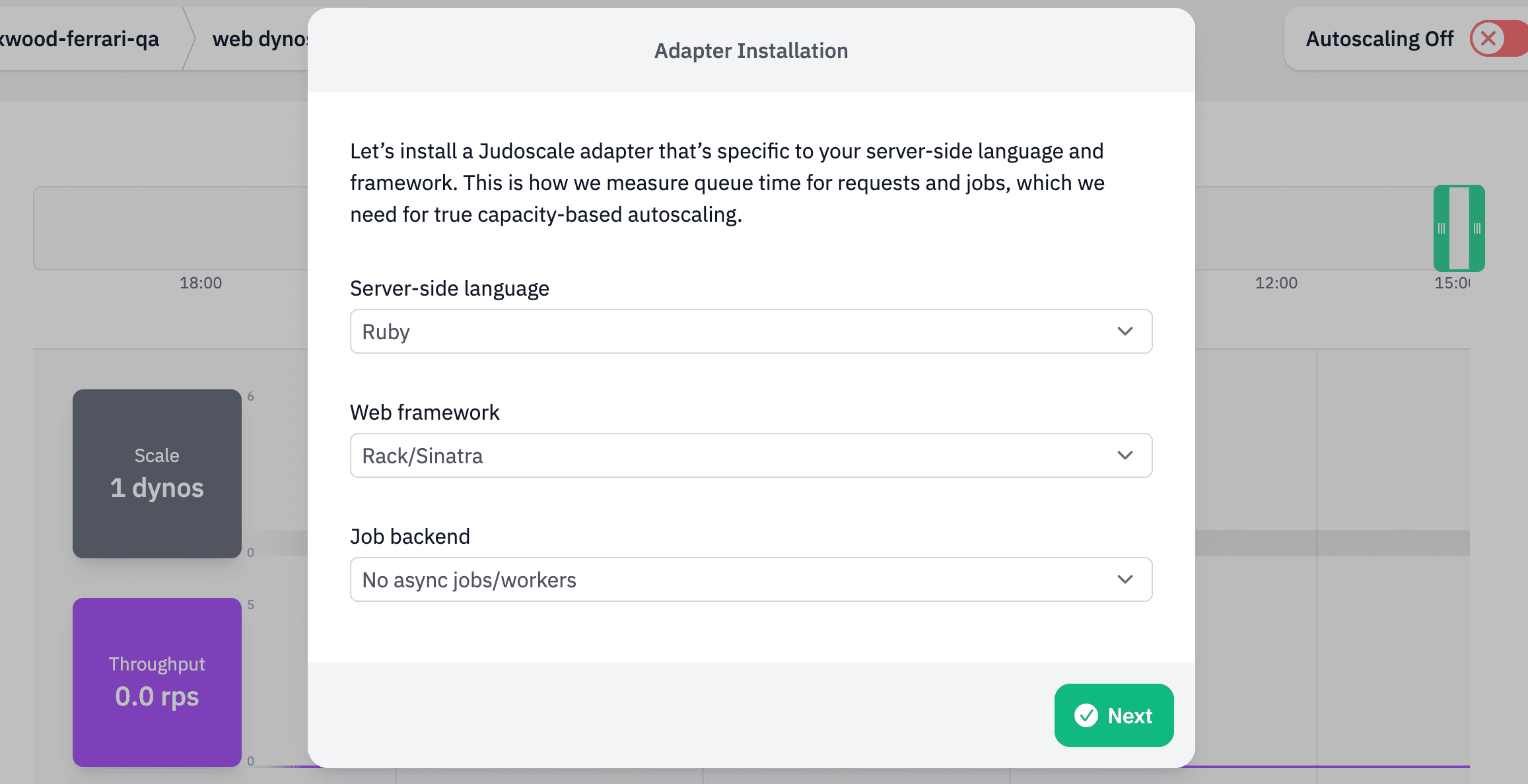 Screenshot: Judoscale adapter installation instructions