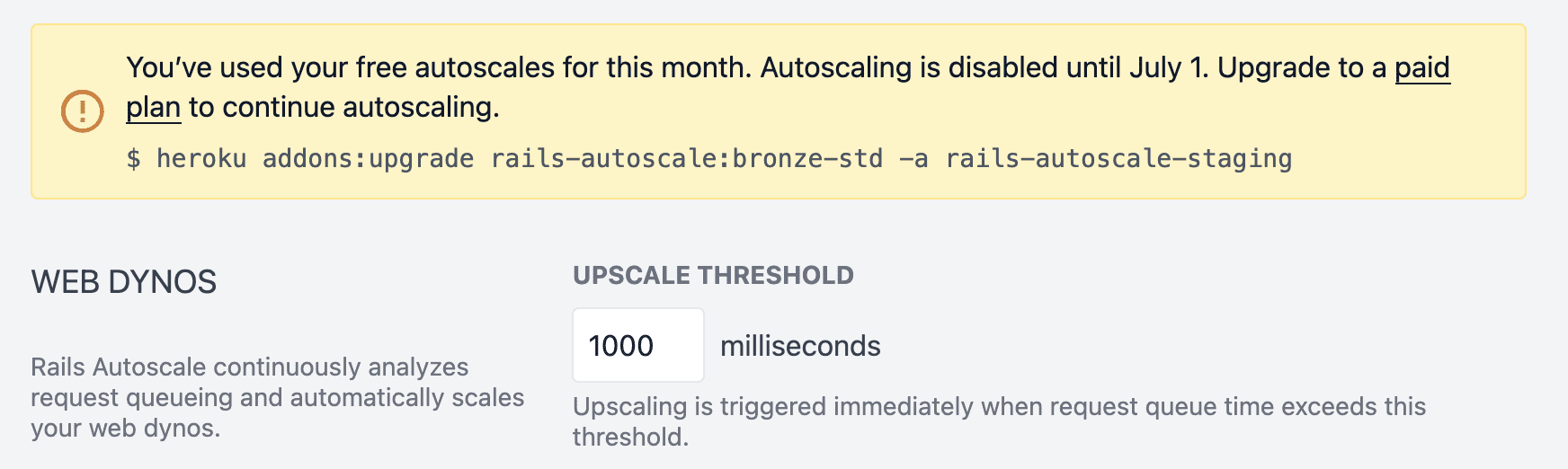 Free plan with autoscaling disabled